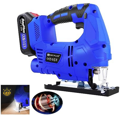 Unleash Your Creativity: Brushless Cordless Jigsaw | Quick Blade Changes | Battery Included | 4 Orbital Speed Cutting Mode, LED Work Light, 800W 3000spm, 100mm Cutting Depth; for DIY Wood Working etc.