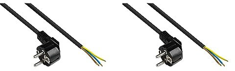Good Connections P0185-S030 Netzkabel, 3 m, Schutzkontakt-Stecker Typ E+F (CEE 7/7, gewinkelt) an abisolierte Enden, Stromkabel zum Konfektionieren, 1,00 mm² Schwarz (Packung mit 2)