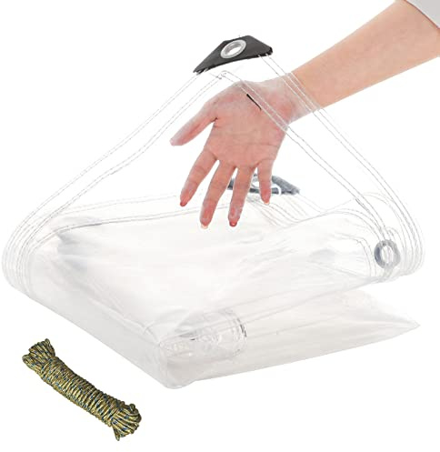 HeXianGu Clear Tarps 4' x 6', Heavy Duty PVC 20 Mil Thick Tarpaulin with Eyelets and 1 Rolls Ropes,Waterproof Transparent Vinyl Tarpaulin Cover for Patio Enclosure, Camping, Porch Canopy
