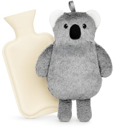 Marco Paul Interiors Wärmflasche, 1 Liter, , mit Bezug, Winterwärmer, Kunstfell, Rückenschmerzen, Linderung von Nackenschmerzen, Arthritis, Hilfsmittel, Strumpffüller (Koala) Grau
