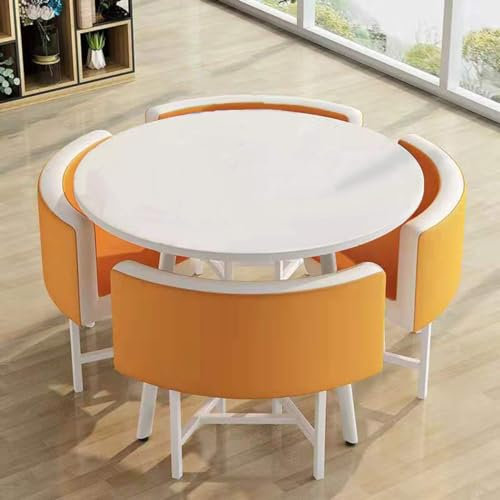 EpuzeR Essgruppen Esstisch mit 4 Stühlen Set Rund küchentisch Konferenztisch mit Stühlen 90cm Besprechungstisch Empfangtisch (Color : Orange)