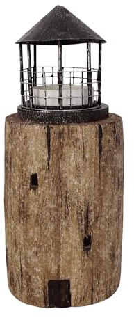 Farol decorativo náutico de metal y madera, portavelas con temática oceánica, decoración del hogar, decoración rústica de jardín para interiores y exteriores, faroles para fiestas (S)