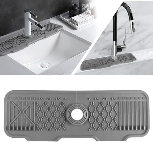 Sink Faucet Mat Silicone Draining Mat Kitchen Sink Splash Guard Faucet Handle Drip Catcher Tray for Kitchen, Bathroom, Countertop Protect (Gray)