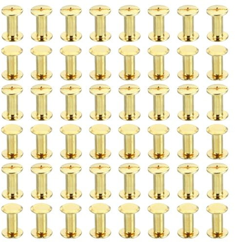 PATIKIL 50 Sets Chicago Screws, M5x12mm Chicago Screws Phillips Binding Post Screw Bolts Leather Rivets Brass Fasteners Connectors Steel for Leather Belt Scrapbook Photo Albums, Golden