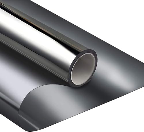 FILMGOO Fensterfolie Sichtschutz Spiegelfolie Fenster Selbstklebend Sonnenschutz Anti-UV Folie Privatsphäre Tönungsfolie Hitzeschutz Statische Fensterfolien für Zuhause Büro(Schwarzes Silber,30x220cm