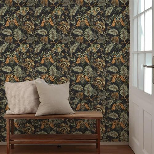Selbstklebende Tapete Tropisches Braun Grün Strukturtapete Wandtattoo Schlafzimmer Tapete Selbstklebend Vliestapete Wallpaper for Living Room Tapeten Leicht zu Entfernen Wandschutzfolie 38.6x100.6cm