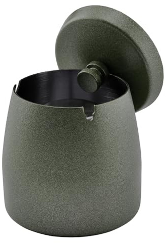Ruayia Aschenbecher mit Decke, Sturmaschenbecher Windaschenbecher Edelstahl, Sturmaschenbecher mit Rutschfest Boden, Standaschenbecher für Draußen und Innen - Kleinformat - Schwarz