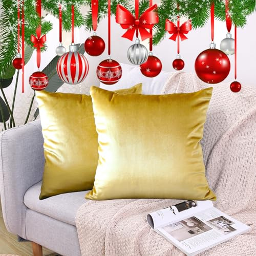 CXTAI 2 Fundas de Cojín (Sin Relleno) Sofa Decorativas de Terciopelo Cuadradas 50 x 50 cm Dorado