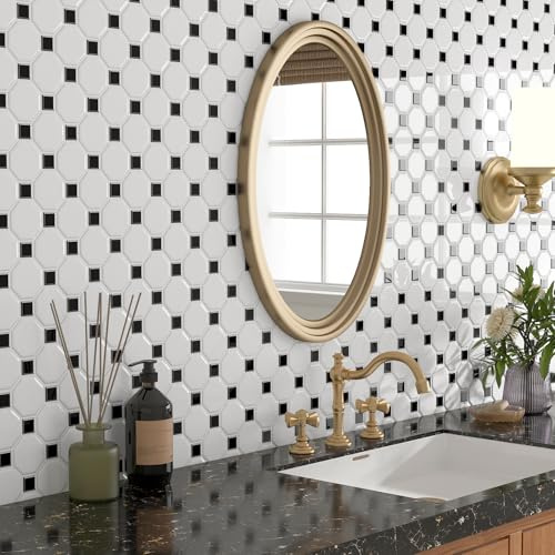 Livelynine Fliesenaufkleber Bad Weiß Schwarz 3D Klebefliesen Küche Weiß Schwarz 30x30CM 16-Stück Wandfliesen Selbstklebend Badezimmer Fliesen zum Kleben Bad Wand Küchenrückwand Fliesen Aufkleber