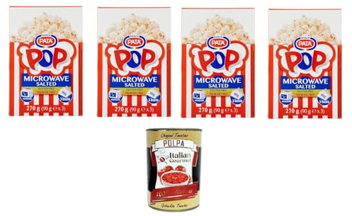 Italian Gourmet Popcorn salato Mikrowelle Snack 3 Beutel Knabber 4 x 270g | Pronto caldo in pochi minuti, einfach zuzubereiten, ideale Knusperpause, Gesamtnettogewicht 1,08 kg + Kostenlos Polpa 400g