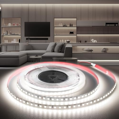 BRIMETI LED Streifen 24V Selbstklebend LED Strip 10M 6000K Weiß 8mm Breite 120LEDs/M, Flexibel Licht Band Leiste DIY IP20, für TV, Beleuchtung Schlafzimmer(ohne Netzteil)