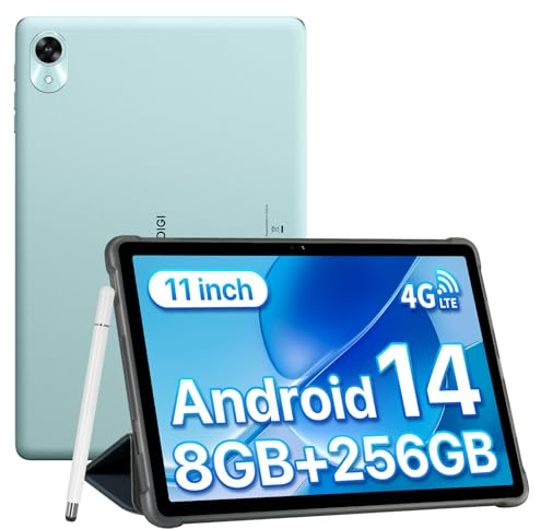 UMIDIGI Android 14 Tablet, 11 Inch Tablets, 8G((4+4)+256GB/TF 1TB, 4G Android Tablets with Sim Card Slot, 7200mAh, Octa-Core Tablet with Pen, Stereo Dual Speakers/GPS/13MP/WiFi-G9 Tab Green
