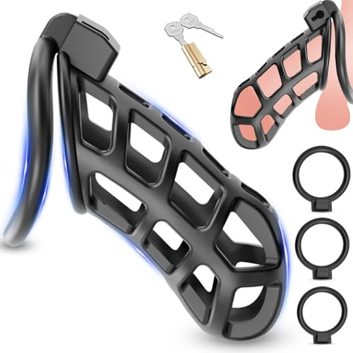 BDSMAGE Peniskäfig Kobra 6.0,Chastity Cage Male Keuschheitskäfig Keuschheitsgürtel für Herren mit 3 Hodenringe,BDSMs Spielzeug hart,BDSM Set Sklaven Sexspielzeug für die Männer extrem (FLS - XL)