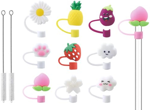Abiyou 9PCS Tapas de Paja Enviar 2 Cepillo para Pajitas, 8MM Tapas de Pajita Reutilizables, Tapa de Silicona para Pajilla, Cubierta de Puntas de Paja de Protectora, para Pajitas, Tazas, Decoración