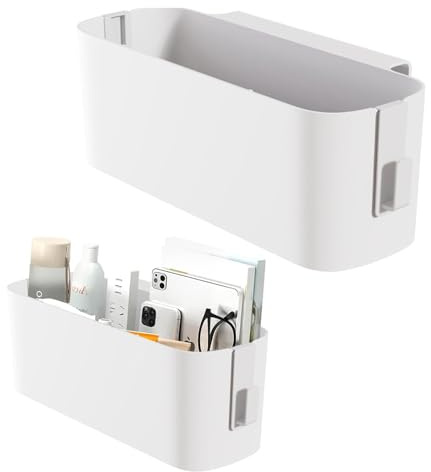 Kettion 2 Stück Bett Organizer Zum Einhängen, Hängebett Organizer Aufbewahrungskorb, Nachttisch Bett Bettablage Betttasche Boxen mit 2 Abnehmbarer Haken für Büro, Schule, Zuhause, Wohnheim(Weiß)