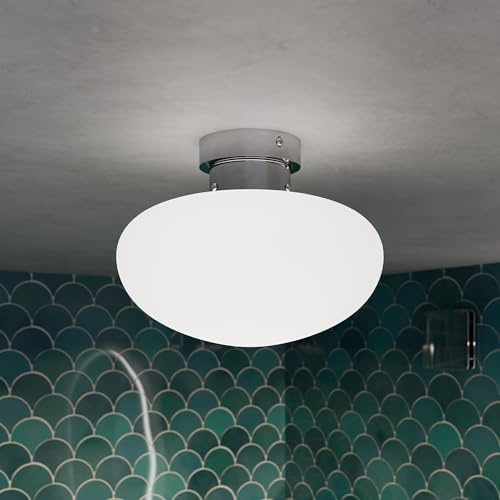 Pebble Grey Lucille Ceiling Light 260 x 260 x 180mm Chrome - Bathroom Lighting, Kitchen Lights Ceiling, Bedroom Lights, Hallway Lamp, Light Fitting, Modern Glass Shade for Home Interior Style