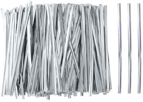 QUARKZMAN 800pcs Bolsas Twist Ties 4 Reutilizables Plástico Metálico Twist Ties Alambres Ataduras para Fiesta Pan Dulces Pastel, Plata