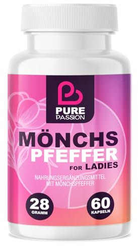 Pure Passion® Mönchspfeffer hochdosiert – 60 mg pro Dosis - Premium 5:1 Extrakt aus Original Vitex Agnus Castus - Nahrungsergänzungsmittel für Frauen - Wechseljahre - ideal für den täglichen Bedarf