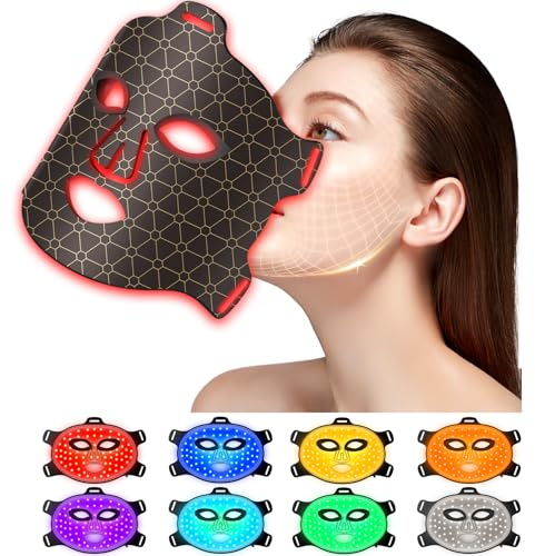 DIWUEO Rotlichtlampe Gesicht, Rotlichtlampe Maske Gesicht 7-Farben-Lichtmaske, Wiederaufladbare LED Maskes Silikon Rotlicht MaskeGesicht, für Gesichtsschönheit, Anti-Aging, alle Hauttypen