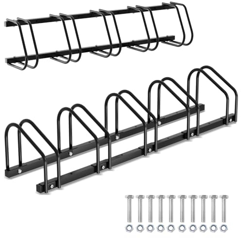 Vigevee Fahrradständer für 5 Fahrräder, Bodenmontage oder Wandmontage, Mehrfachständer mit 30 cm Radabstand für 35-55mm Reifenbreite Fahrradhalter, Fahrradständer Boden, Schwarz