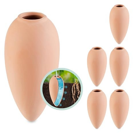 Relaxdays Sfere da Irrigazione a Goccia, Set da 6 Coni da 170 ml, Irrigatore Automatico di Acqua per Piante, Terracotta, Ceramica