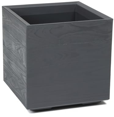 Kreher® XL Pflanzkasten Pflanzkübel Übertopf 'Eco Wood' in verschiedenen Größen. Tolle Holz Optik in Anthrazit! Aus robustem, recyceltem Kunststoff. (1, 40x40x40 cm)