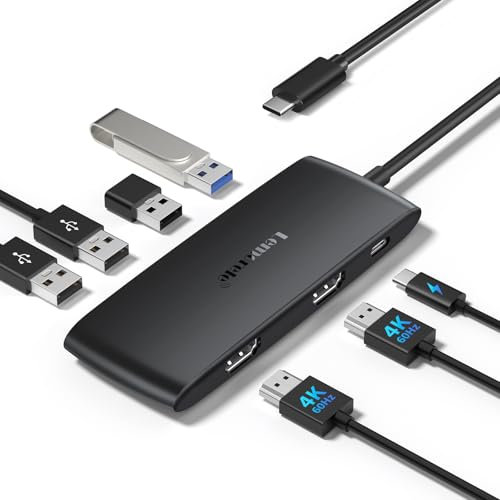 Lemorele 7-in-1 Docking Station, USB C Hub Con 2*HDMI 4K@60Hz, 1*USB-A 3.0, 3*USB-A 2.0, 1*PD 100W, Dual Monitor Adattatore Multiporta Supporto per Windows/MacOs/Chrome Os/LinuX/Android