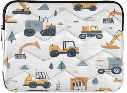 Laptop Sleeve Notebook Computer Pocket Case MacBook Pro 13-14 Inch Sleeve Yellow Blue Construction Transport Car for Woman Man