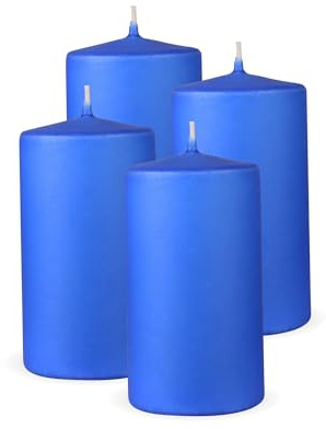 HS Candle Stumpenkerzen 4er Pack Dunkelblau, Größe Ø7 x 12 cm, Wachskerzen lange Brenndauer bis zu 35 Std. - unparfümierte Säulenkerzen - viele Farben/Größen