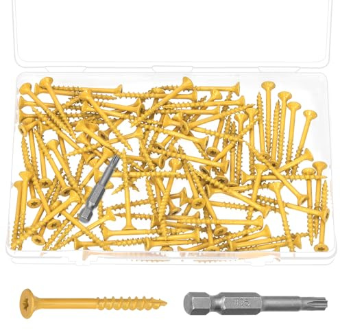 Wokape Lot de 101 vis à bois #8 x 2 T25 Torx/Star Drive Deck Vis à tête plate Tan Heavy Duty Outdoor Deck Set de vis longues pour l'aménagement paysager en bois