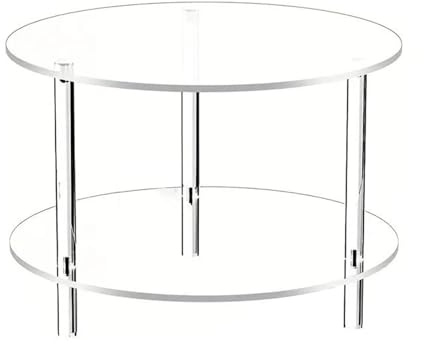 Table basse en acrylique, table basse ronde en verre, table d'appoint en acrylique noir à 2 niveaux avec rangement, pour salon, chambre à coucher, studio, hôtel