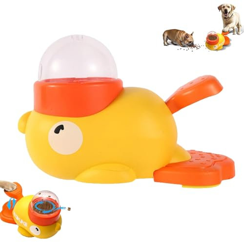 Duck Cat Treat Dispenser, 2 in 1 Interactive Slow Feeder Food Toy for Kitten, Anti-Swallowing Bowl with Button for Eating and Intelligence Training (1Pcs)