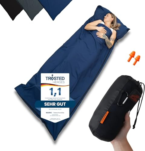 SEESCHWALBE Hüttenschlafsack Ultraleicht Baumwolle kompakt, atmungsaktiver Reiseschlafsack blau