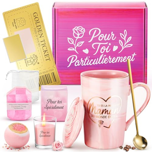 XVB Cadeau Maman, Cadeau Fete des Meres, Noel, Anniversaire Maman, Personnalisé Idee Coffret Ensemble de Mugs en Céramique de 340 ml