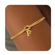 Aidenn Knoten Armband Damen Gold mit Buchstaben F Wasserfester Armbänder Set 18k Vergoldet Charm Armkette Verstellbare Stapelbare Goldene Armbander Bracelet Geschenk für Frauen Schmuck