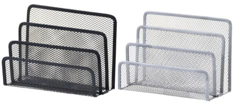 FUNNETOYU 2 Stück Metall Schreibtisch Organizer mit Fächern Stabiler Briefständer Dokumentenablage im Mesh Design Schwarz Silber für Effektive Büroorganisation