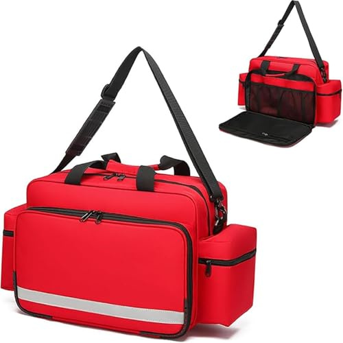 Professionelle Erste-Hilfe-Sets, leeres Notfall-Trauma-Set mit Reflektorstreifen, medizinischer Organizer mit mehreren Fächern, für Reisen, Camping, Auto, Outdoor und Zuhause(Red)