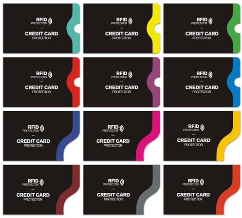 SMOQYKBW 12 PCS RFID Blocking Sleeves, Credit Card Holder for Women Men Protect Cards Identity from Electronic Theft Travel Case Set (Navy Blue)
