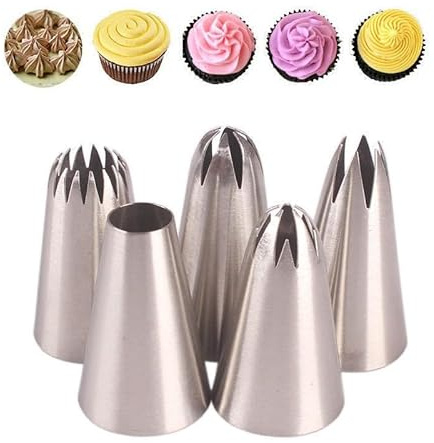 5 pcs Large Piping Nozzles, Stainless Steel Seamless Icing Piping Tips Set for Cupcakes and Baking