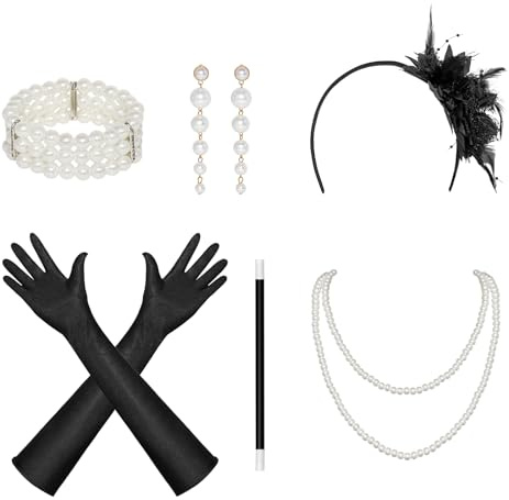 20-tals accessoarer Gatsby set – 6 stycken 20-talskostymer dam för fest, Great Gatsby tidsresa kostym, jultillbehör, moderna tillbehör, olika modeller