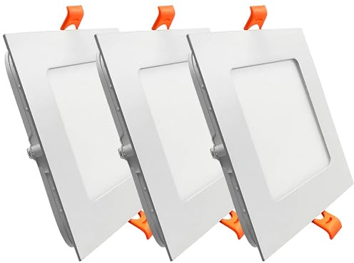 FactorLED Pack x3 Downlight LED 8W (70W) Slim, Ø120x120x25mm, Placa Cuadrada Empotrable, NO FLICK, Panel Cuadrado Extraplano 880 Lúmenes, Corte Techo Ø110x110mm, Luz Fría 6000K