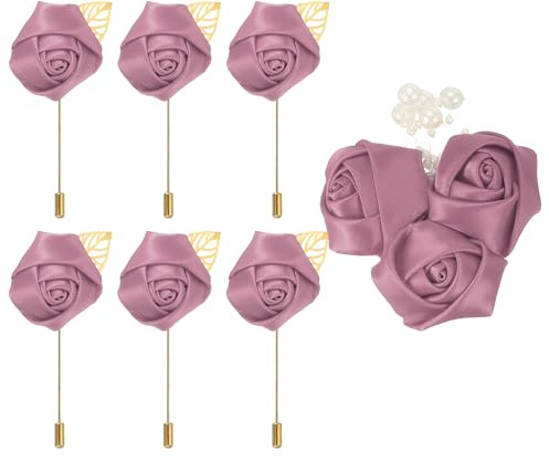 QUARKZMAN 7 stycken blommor broscher röda bönpasta, bandrosor sidenmaterial, högkvalitativa broscher för kläder, lång nålform och nålstil nålblomma