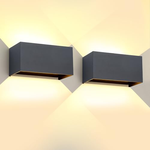 2 Stücke Wandleuchte Aussen Innen 25W LED Außenwandleuchten IP65 Wasserdichte Wandlampe Aluminium Außenleuchte Wand Ausenbeleutung Hauswand up and down Einstellbar Lichtstrahl, Anthrazit 3000K Garten