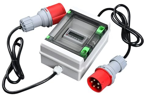 Compteur Triphasé – Compteur Électrique Numérique Mobile 32A 400V IP65, Compteur Intermédiaire avec Fiche & Prise CEE, pour Camping-Car, Voiture Électrique | Mesureur de Consommation Électrique