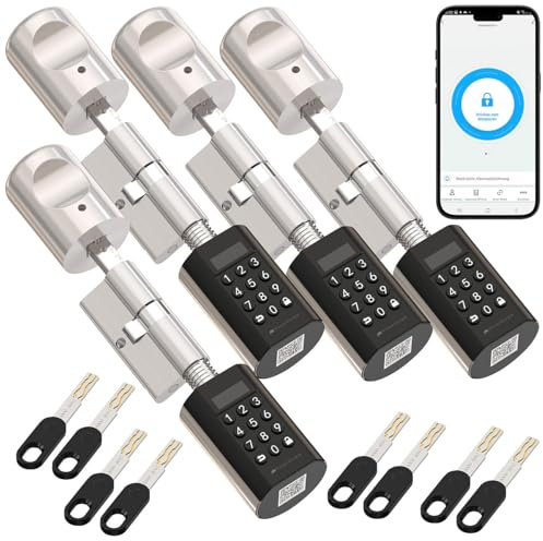 VisorTech Zylinder: 4er-Set Elektronischer Tür-Schließzylinder, PIN-Code, 2 Schlüssel, App (Türschloss Zylinder mit Knauf, Türschloss mit App, Handy)