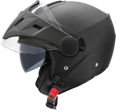 Zorax ZOR-629 Motorbike Open Face DVS Helmet With Removable Peak ECE 2206 Approved - Matt Black L(59-60cm)