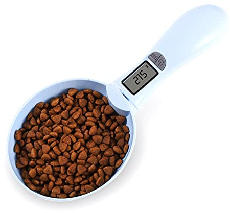 Cuchara medidora electrónica para perros y gatos, color azul, con pantalla LED digital y capacidad hasta 300g - precisión desde 1 gramo, fácil limpieza y uso para alimentación