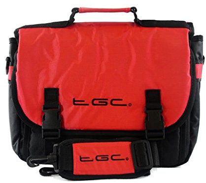 New TGC ® Messenger Style TGC Padded Carry Case Bag for The ieGeek 12.5 Portable DVD Player (Crimson Red & Black)