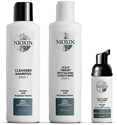Nioxin System 2 Kit enthält Shampoo, Spülung und Behandlung für dickeres und volleres Haar