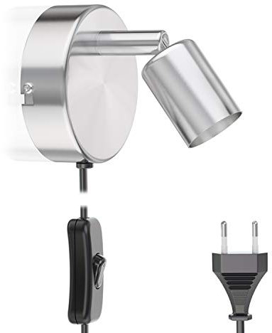 ledscom.de Lampada da lettura/parete LUNARA, interruttore, spina, acciaio inox opaco, 1x GU10 max. 25W